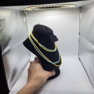 Vintage Two Strands of Opalescent Pastel Blue and Yellow -34" long